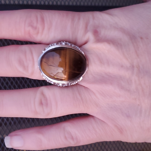 New Overzized Tiger Eye Adjustable 925 Silver Ring. - Picture 2 of 12